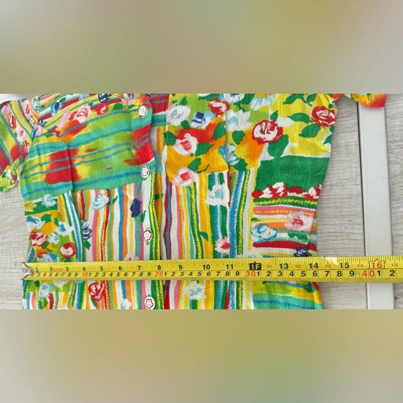 JAMS WORLD Colorful Floral Patchwork Button Front Scoop Neck Short Dress Size 5 - Picture 5 of 7